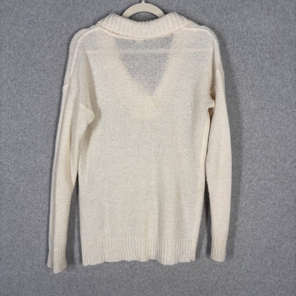 Y2K J Crew Shawl Collar Fisherman Sweater Medium Cream Tunic Beachy Old Money - Picture 7 of 9